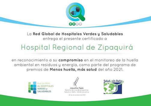 DISTINCION A NUESTRA SEDE HOSPITAL REGIONAL DE ZIPAQUIRA